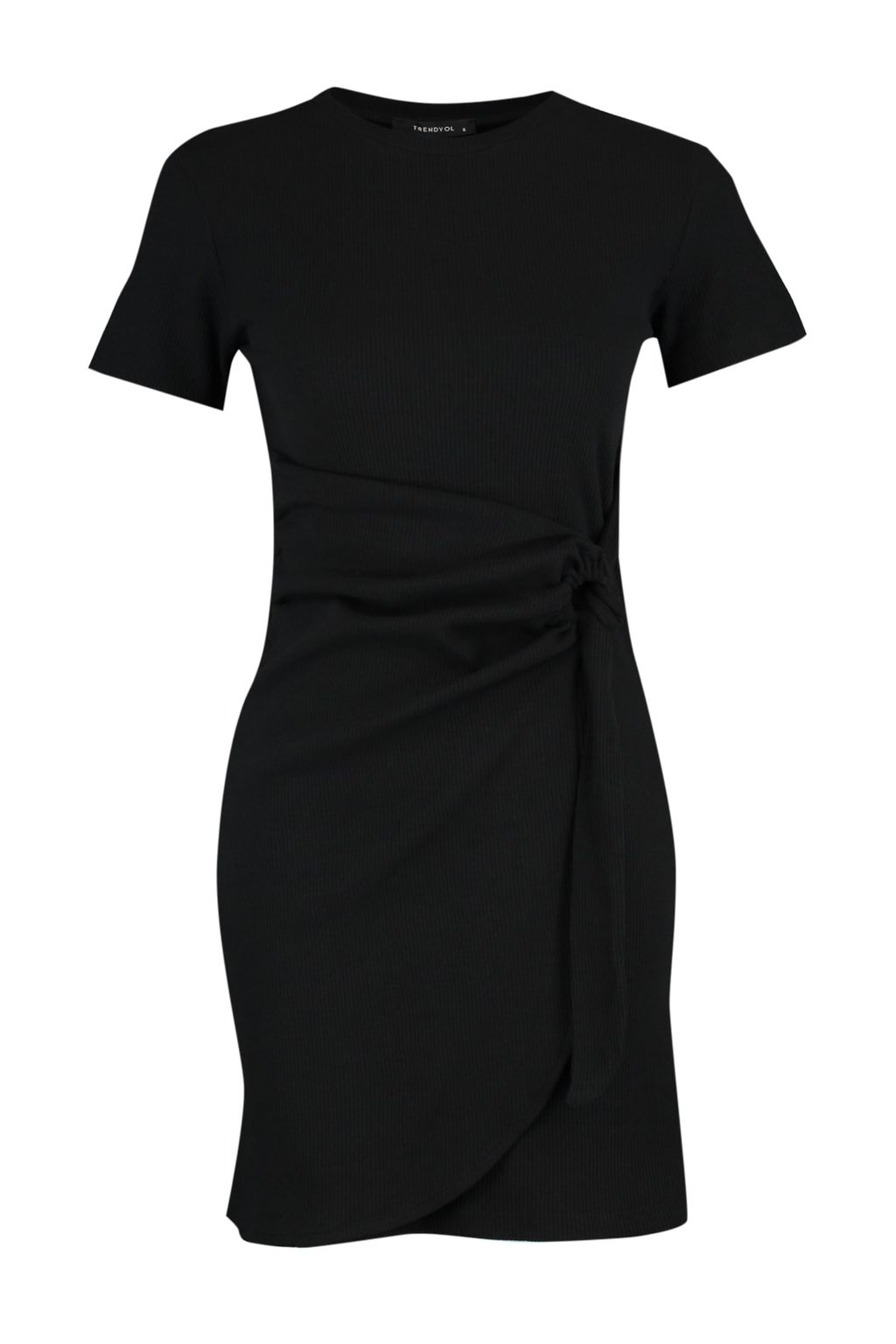 TRENDYOLMILLA Siyah Baglama Detayl? Bisiklet Yaka Triko Gorunumlu Mini Orme Elbise TWOSS22EL0751 фото 6