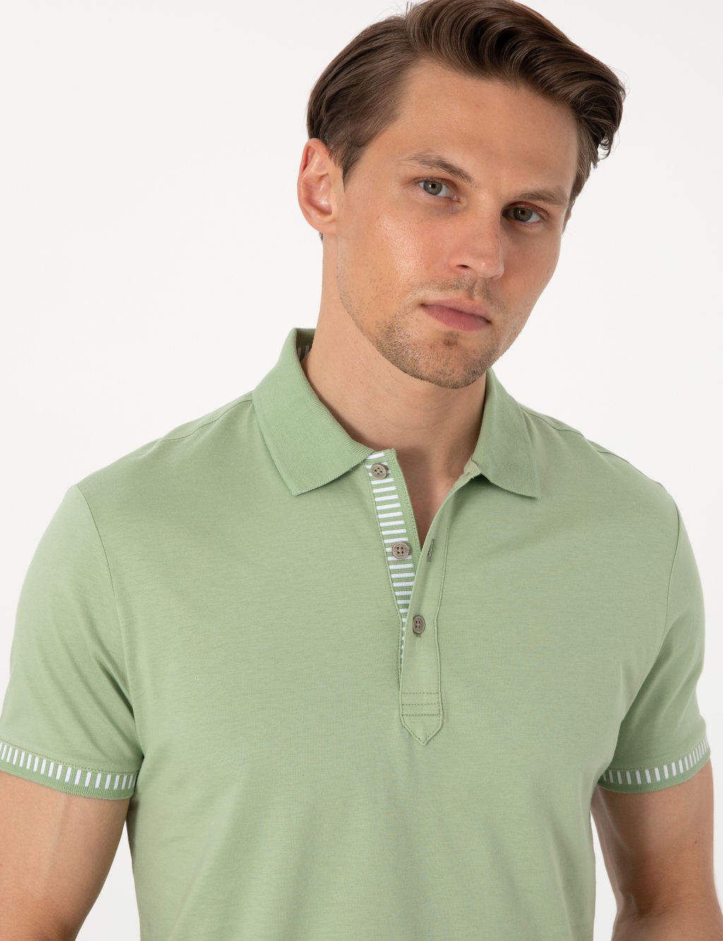A__k Haki Slim Fit %100 Pamuk Ti__rt
