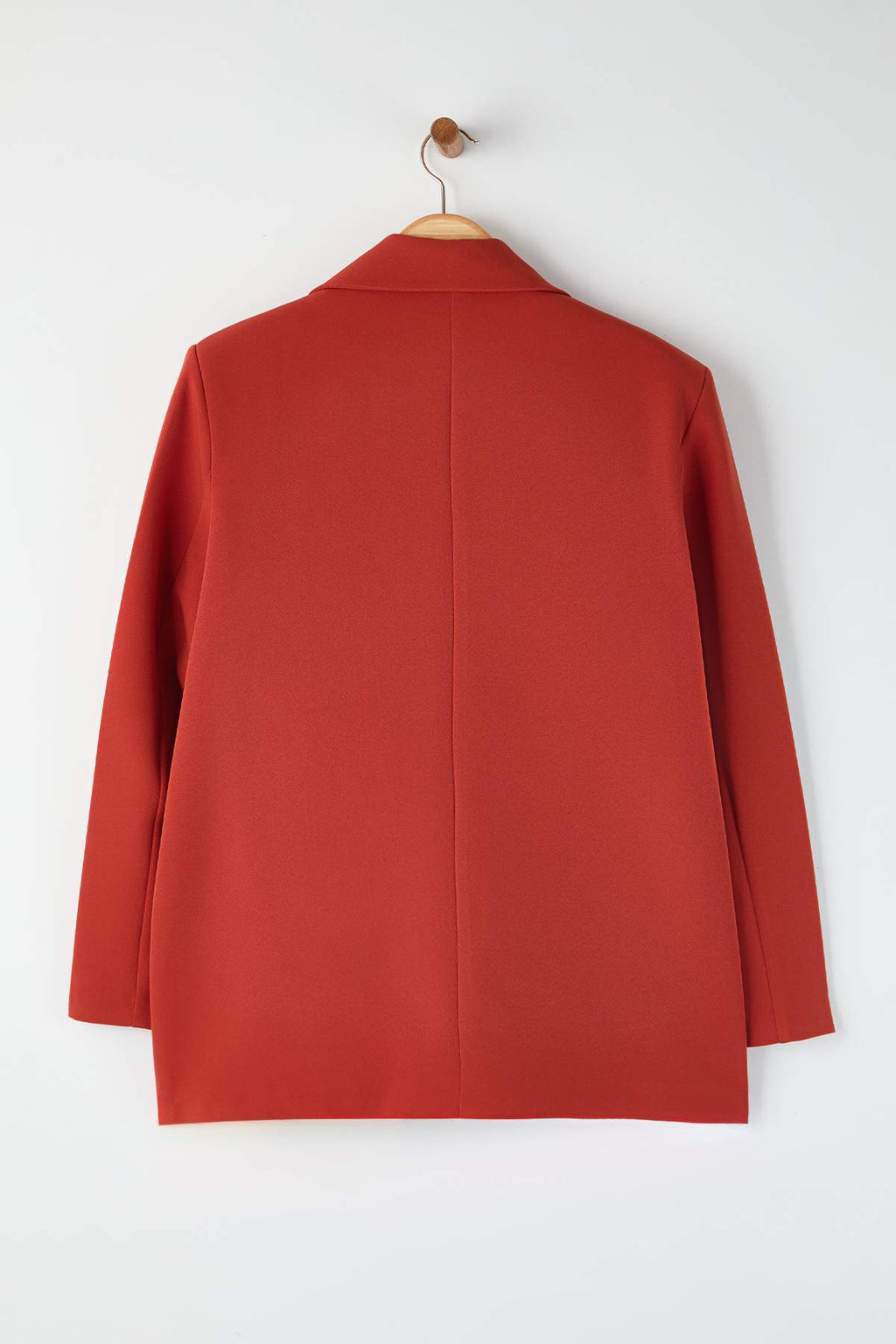 Bordo Kiremit Oversize Duz Kesim Basic Kruvaze Dokuma Blazer Ceket TWOSS24BC00028