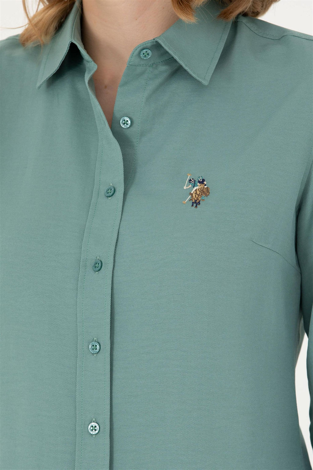 Женская мятная базовая рубашка с длинным рукавом - U.s. polo assn фото 7