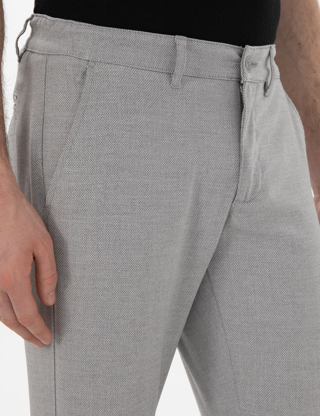 Gri Slim Fit Yazl_k Kanvas Pantolon