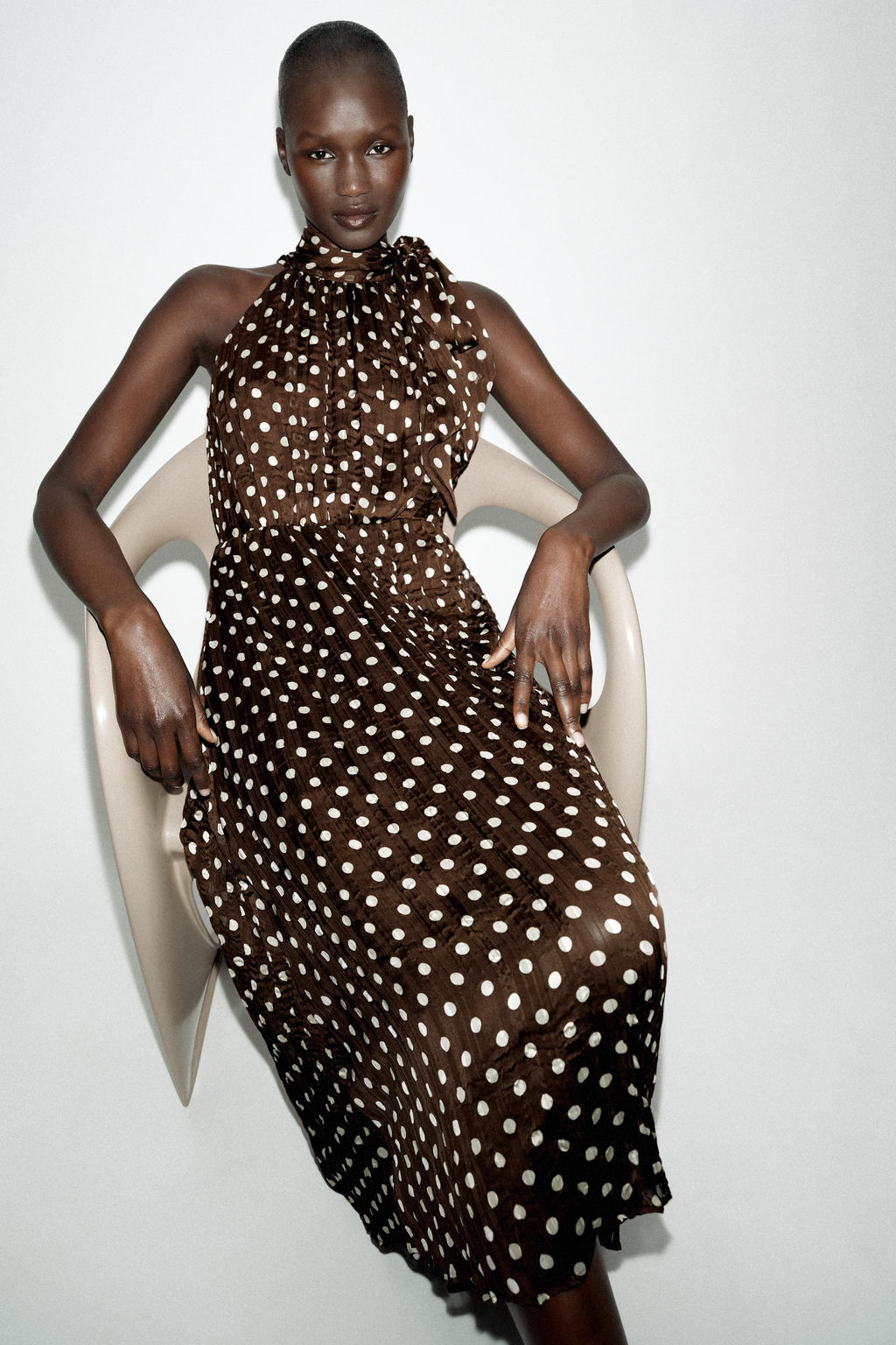 VESTIDO MIDI LUNARES LAZO / Marr?n / Crudo - Zara фото 5