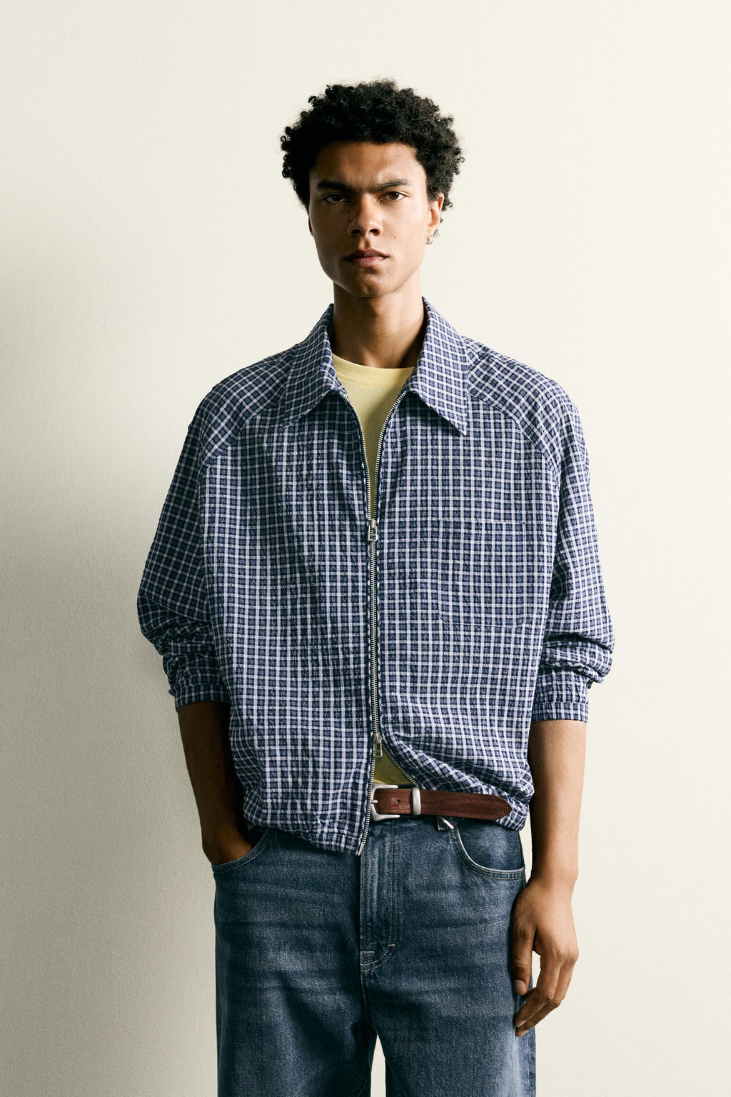 SOBRECAMISA CUADROS RELIEVE / Azul - Zara фото 2