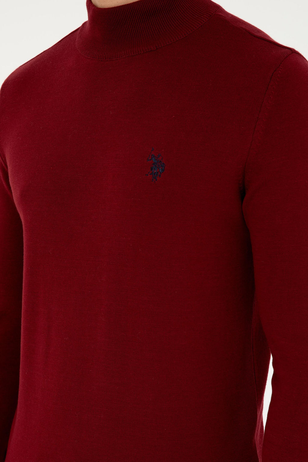 Erkek Slim Fit Yar_m Bo_azl_ Bordo Basic Kazak
