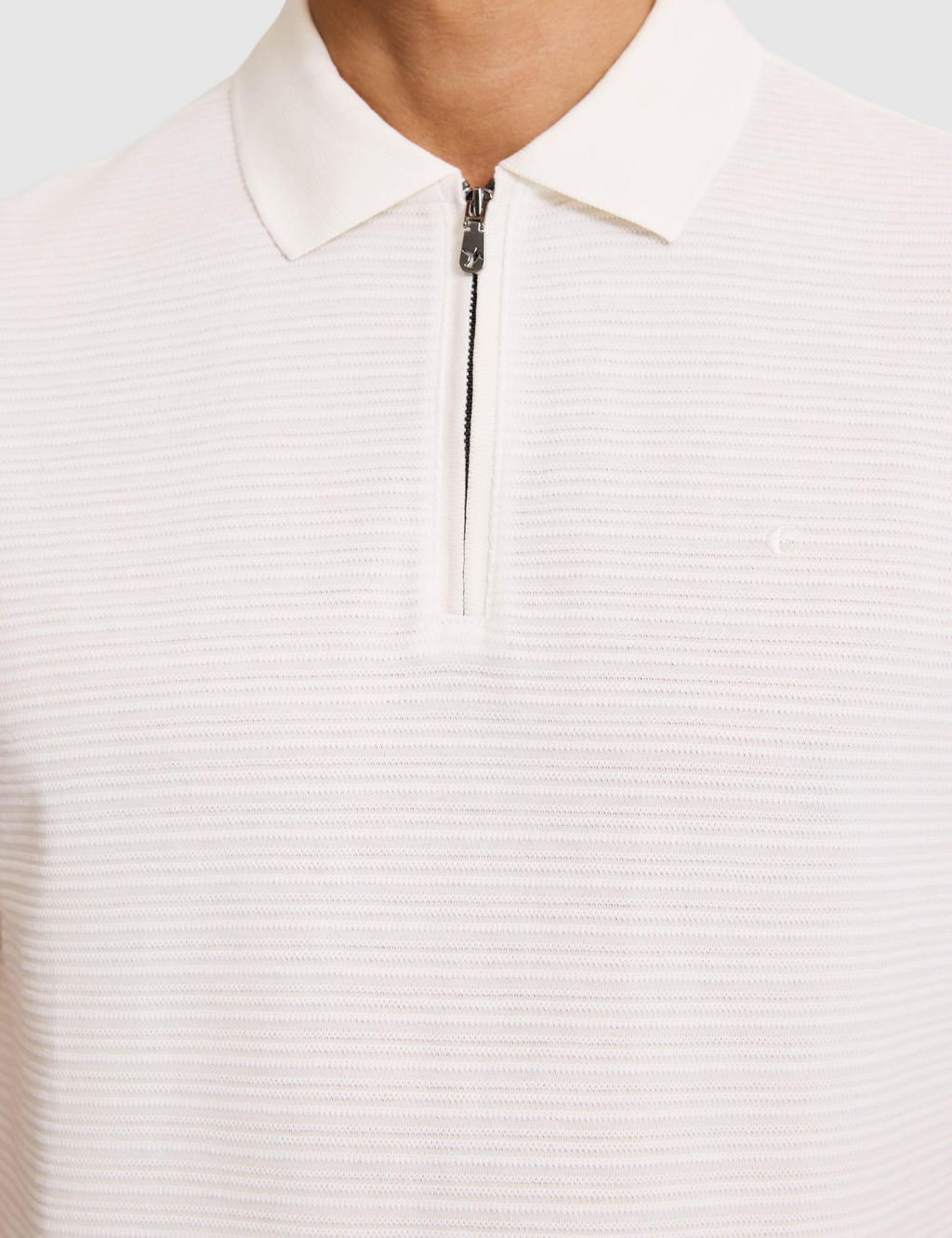Ekru Slim Fit Saf Pamuk Fermuarl_ Polo Yaka T-shirt