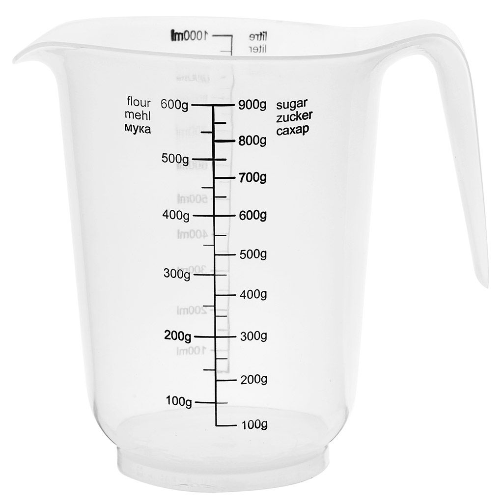 Plast Team Кувшин мерный пластмассовый 1л, 15,5х12х15см, со шкалой, носиком и ручкой, прозрачный (Россия)