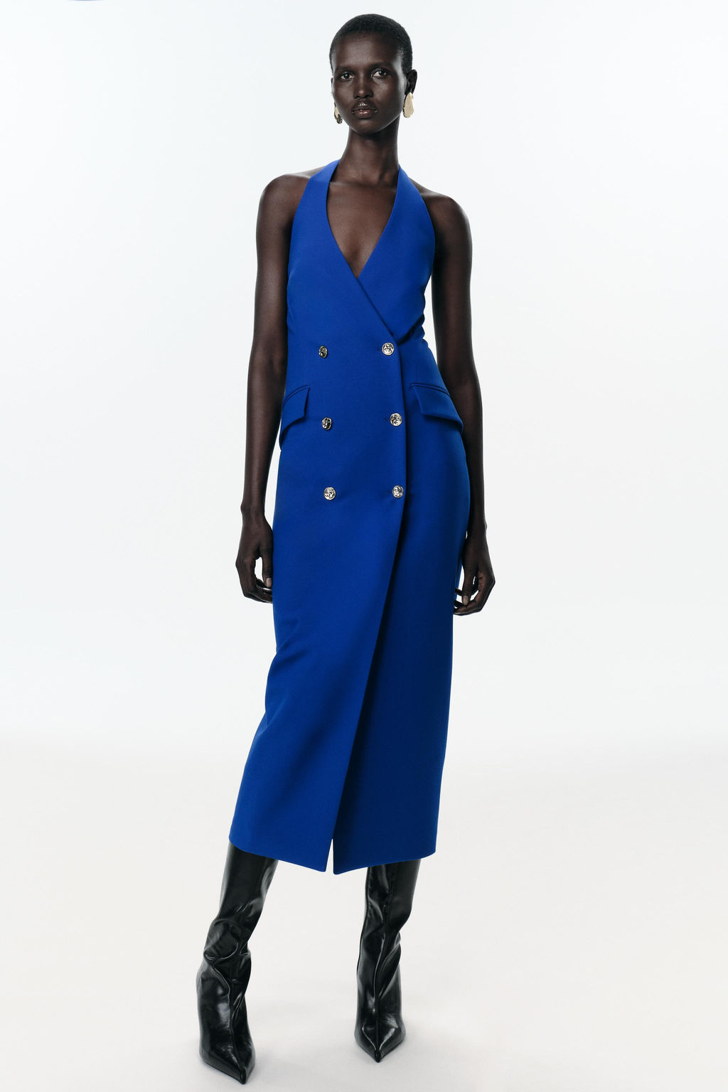 CROSSOVER HALTER NECK MIDI DRESS