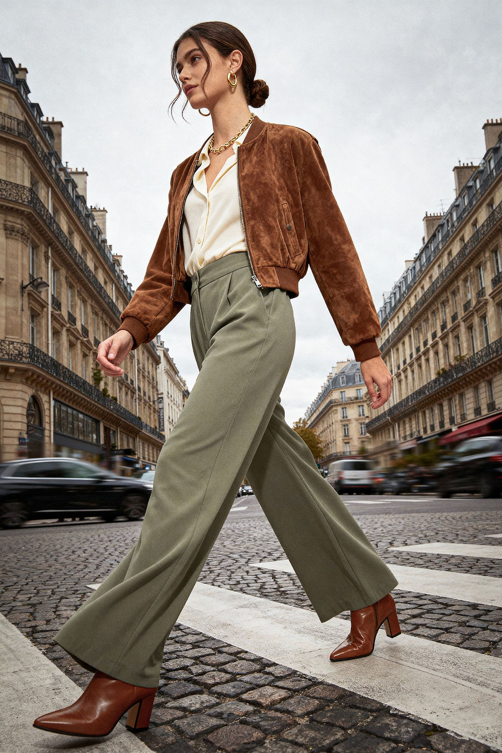 Ac?k Haki Wide Leg/Genis Paca Dokuma Kumas Pantolon TWOAW22PL0139