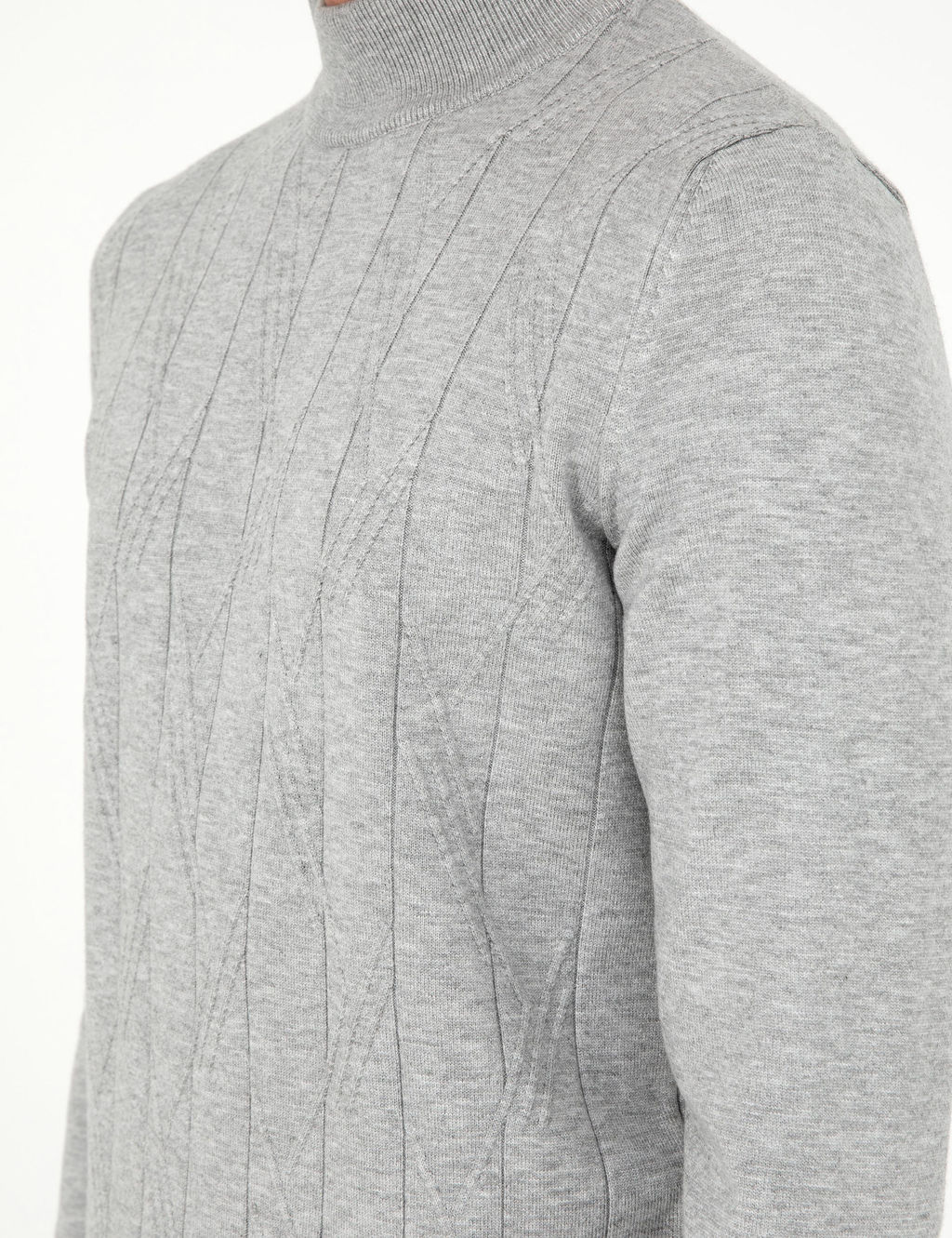 Gri Slim Fit Yar_m Bal_k__ Yaka Y_n Kar___ml_ Triko Kazak - Pierre cardin фото 7