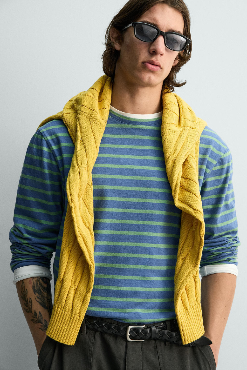 CAMISETA JACQUARD RAYAS / Azul