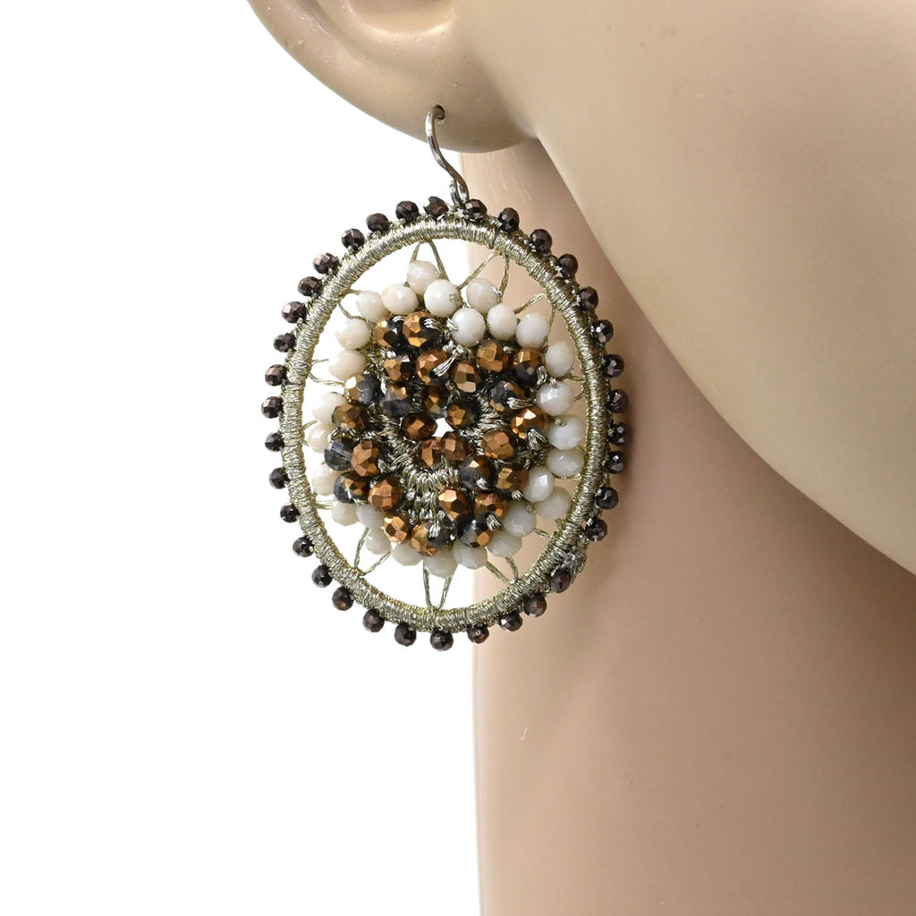 Серьги авторские с цирконами в оплетении цв.античное золото