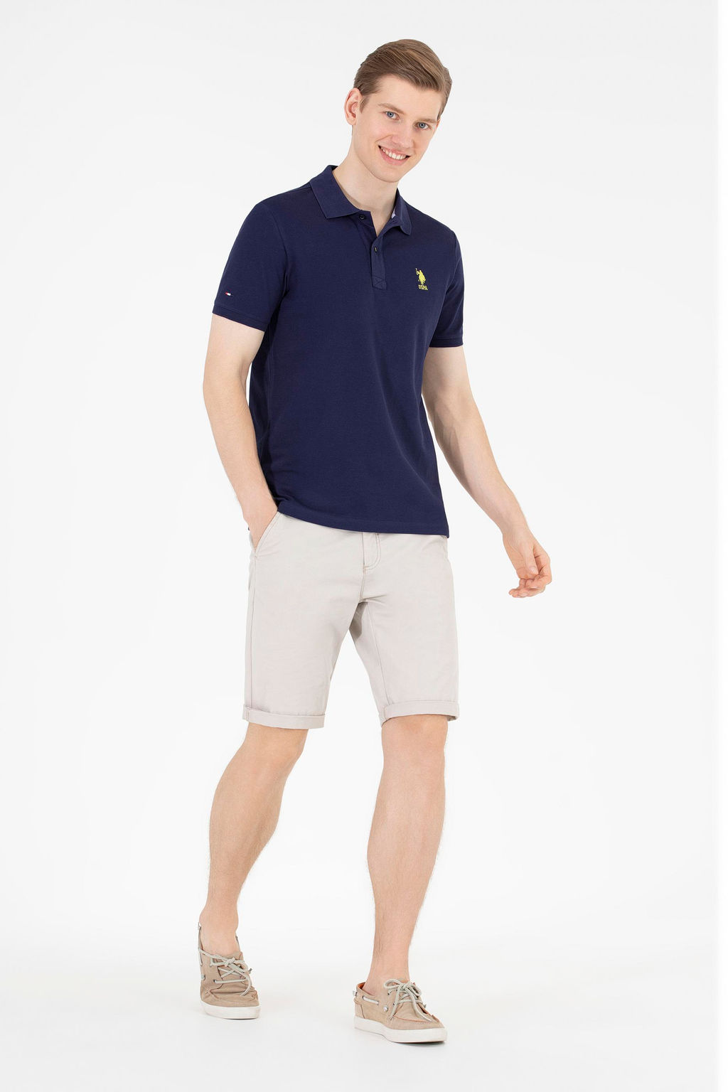 U. S. Polo Assn Мужская темно-синяя базовая футболка с воротником-поло - U.s. polo assn фото 4