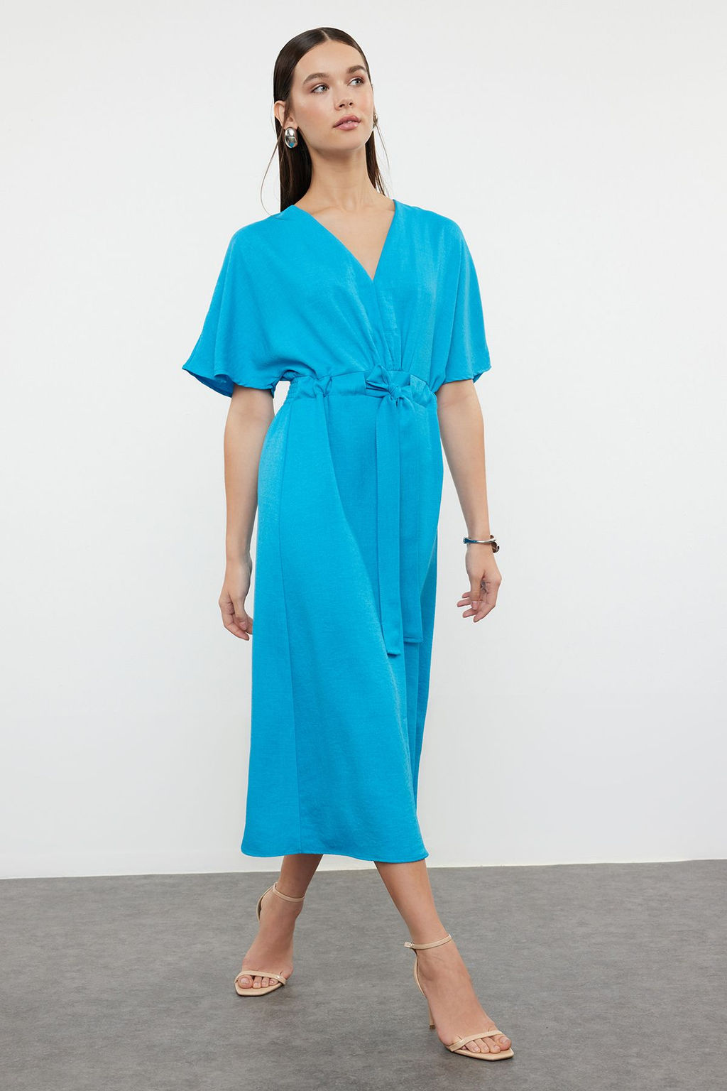 Mavi Kusakl? A Kesim/Can Form Midi Dokuma Elbise TWOSS23EL01543