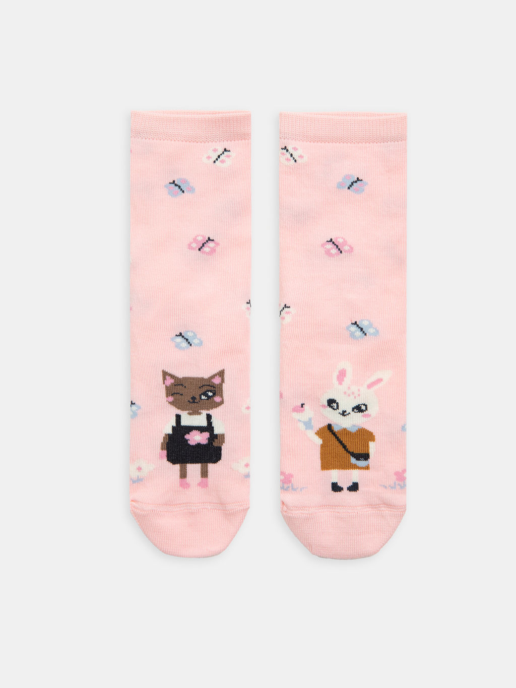 Цена за 5 пар! Носки детские розовые с рисунком в виде зайчика и котика - Mark formelle фото 3