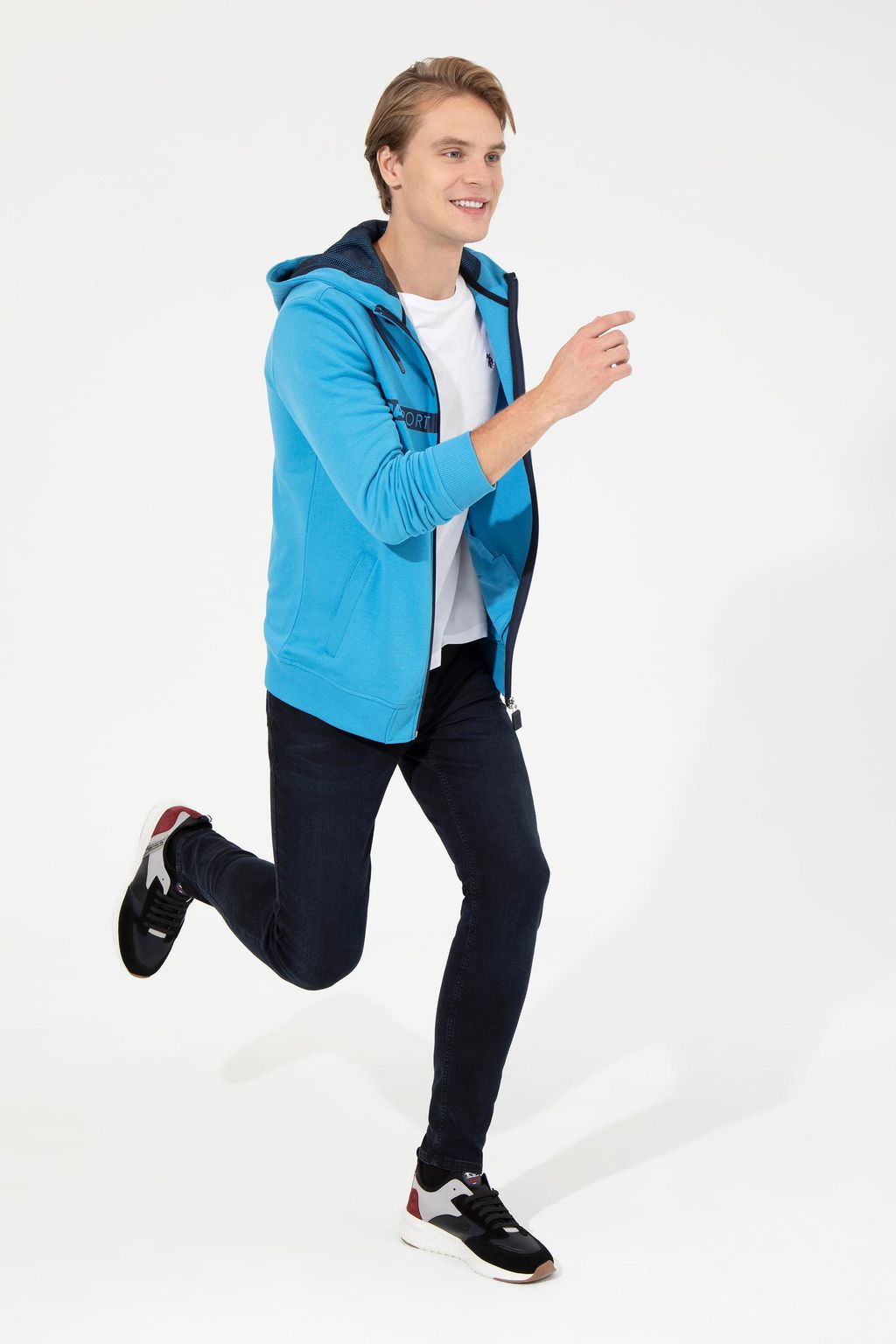 U. S. Polo Assn Мужской вязаный кардиган кобальтового цвета с капюшоном - U.s. polo assn фото 3