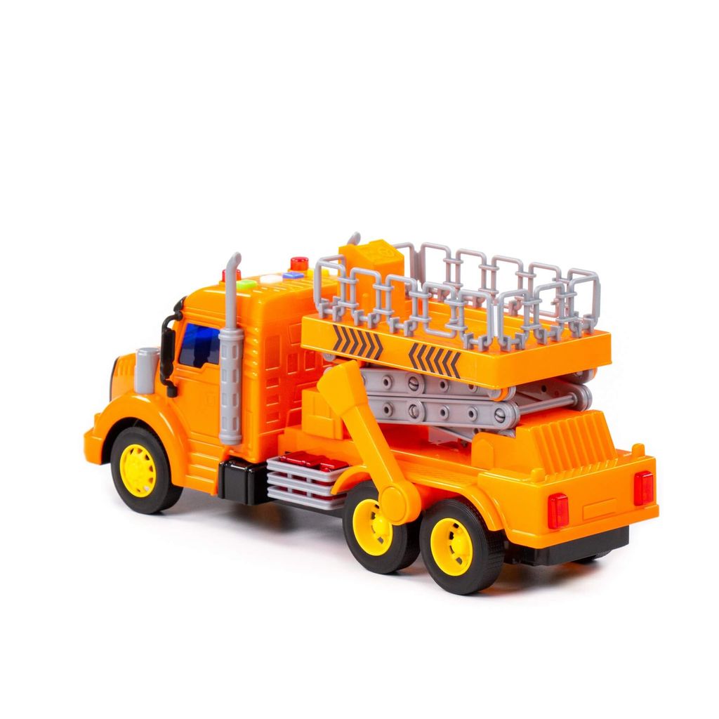 Профи, автомобиль с подъёмником инерционный (со светом и звуком) (оранжевый) (в коробке) - Полесье фото 4