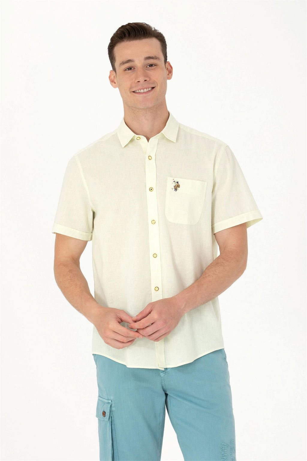 U. S. Polo Assn / Мужская светло-желтая рубашка с коротким рукавом - U.s. polo assn фото 8