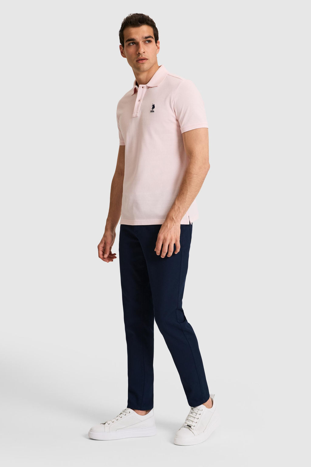 Erkek Slim Fit Polo Yaka A__k Pembe Basic Ti__rt