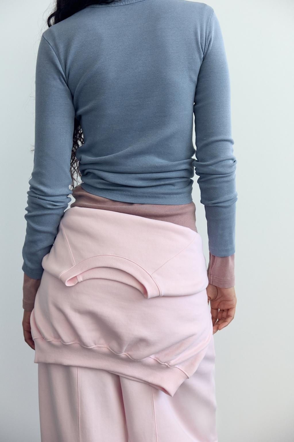 LONG SLEEVE WASHED EFFECT RIBBED T-SHIRT - Zara фото 8