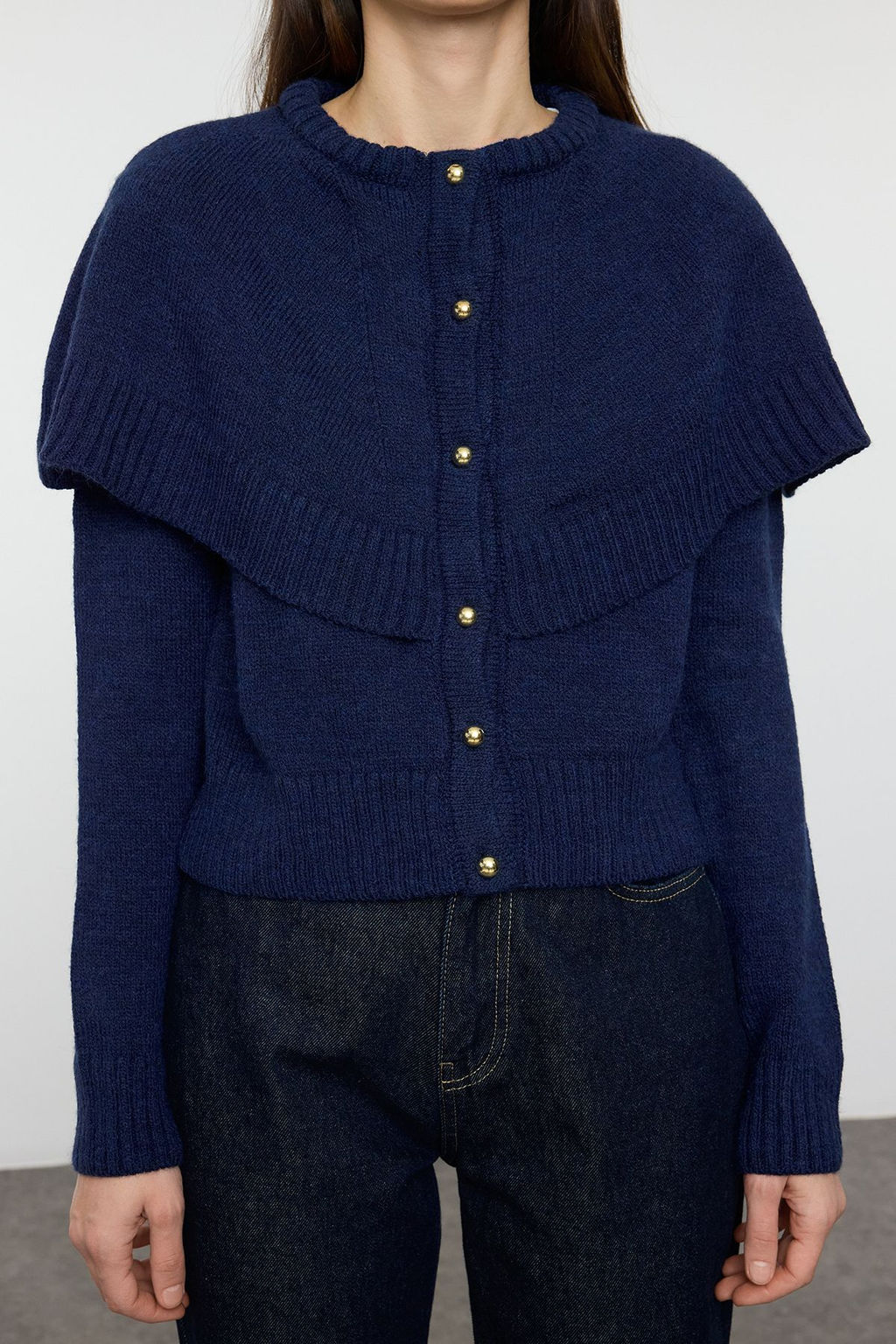 Lacivert Dugmeli Kol Detayl? Bisiklet Yaka Triko H?rka TWOAW25HI00371