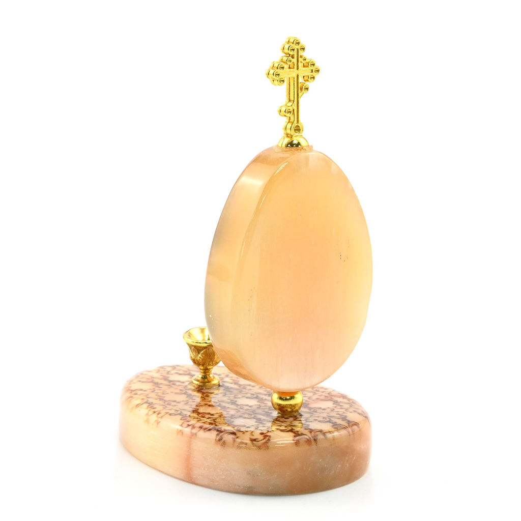 Икона из селенита с подсвечником "Христос воскрес" №2 55*80*107мм Радуга камня