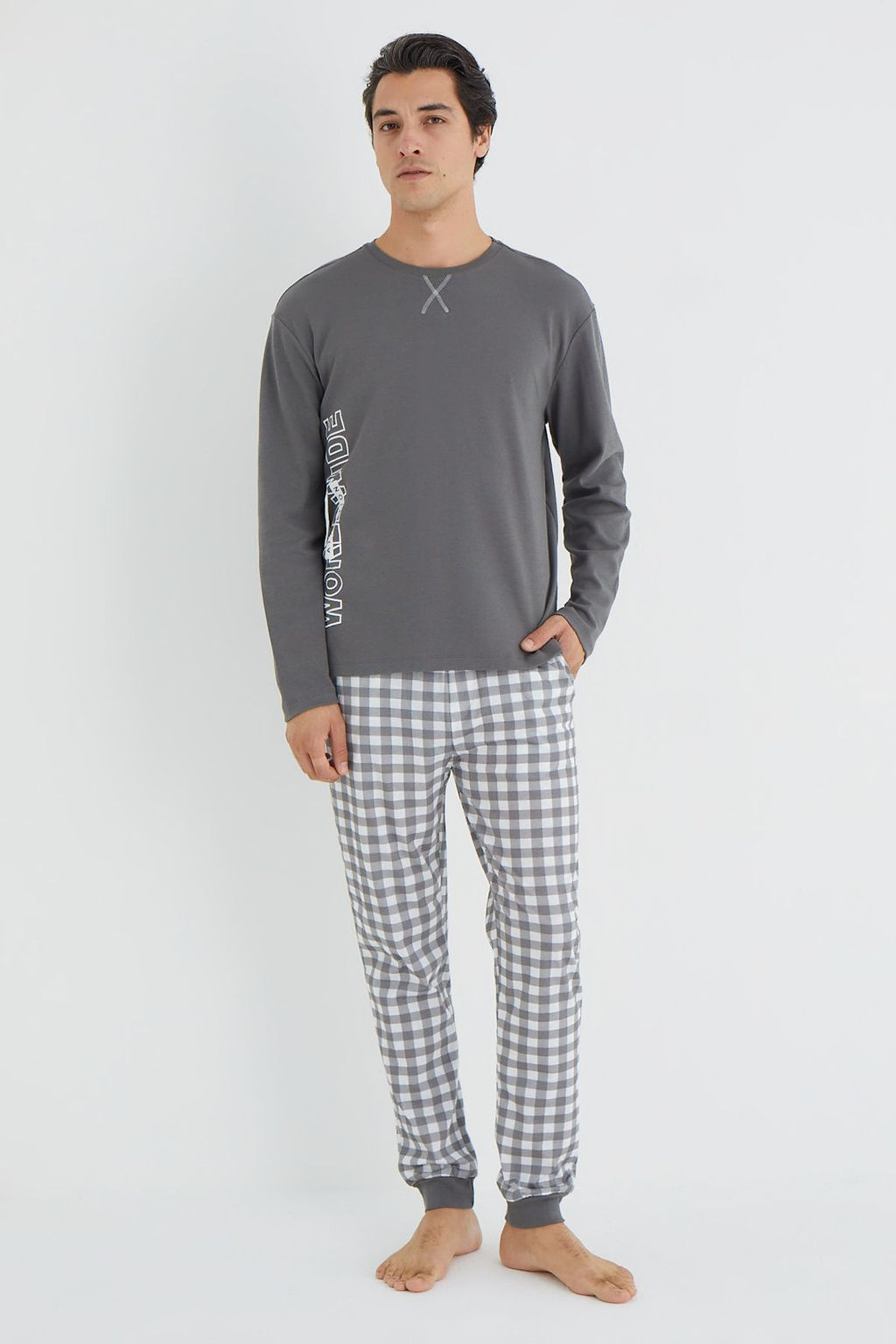 TRENDYOL MAN Antrasit Regular Fit Ekose Orme Pijama Tak?m? TMNAW25PT00064 - Trendyolmilla фото 5