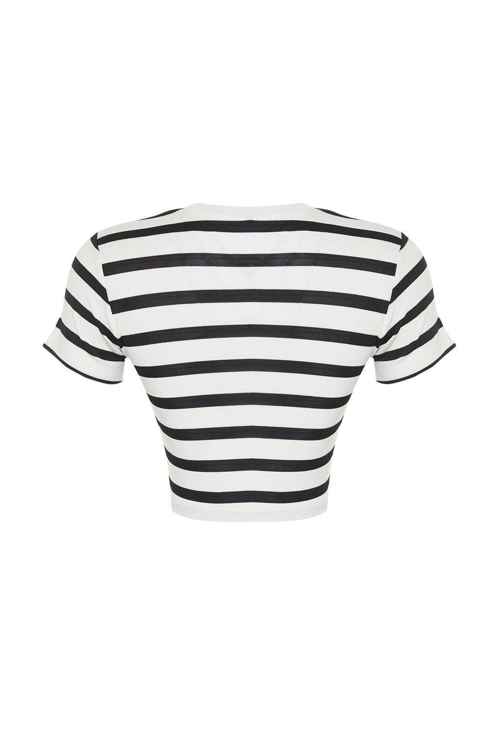 Trendyolmilla Premium Tas Ekru Cizgili Viskoz/Yumusak Kumas Crop Bisiklet Yaka Esnek Orme Bluz TWOSS23BZ00198 фото 47