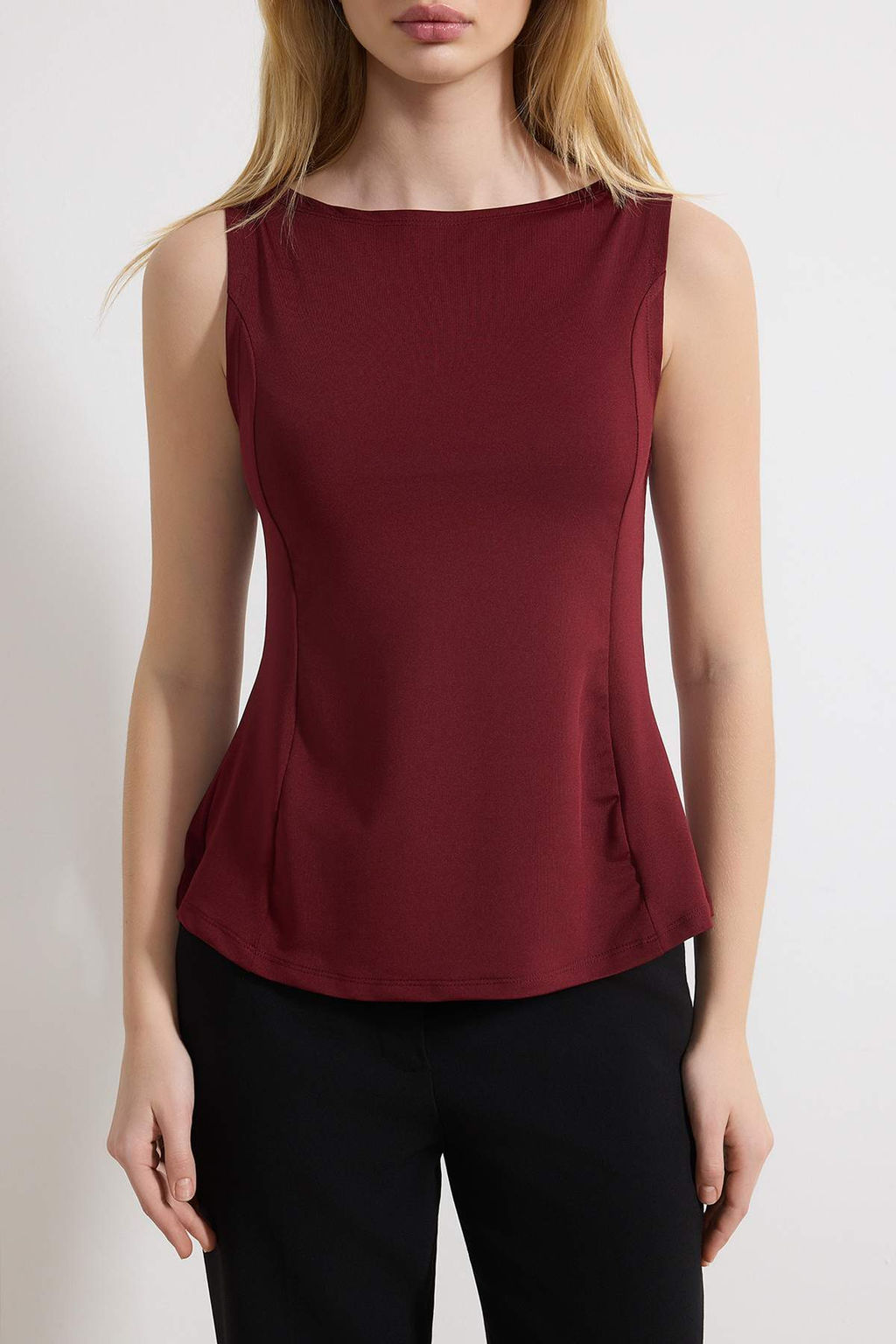 Bordo Peplum Fitted/Vucuda Oturan Orme Bluz TWOSS25BZ00265