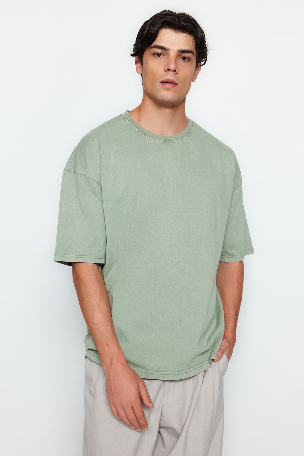 TRENDYOL MAN Premium Antrasit Oversize/Genis Kesim Soluk Efektli %100 Pamuklu T-Shirt TMNSS23TS00153 - Trendyolmilla фото 4