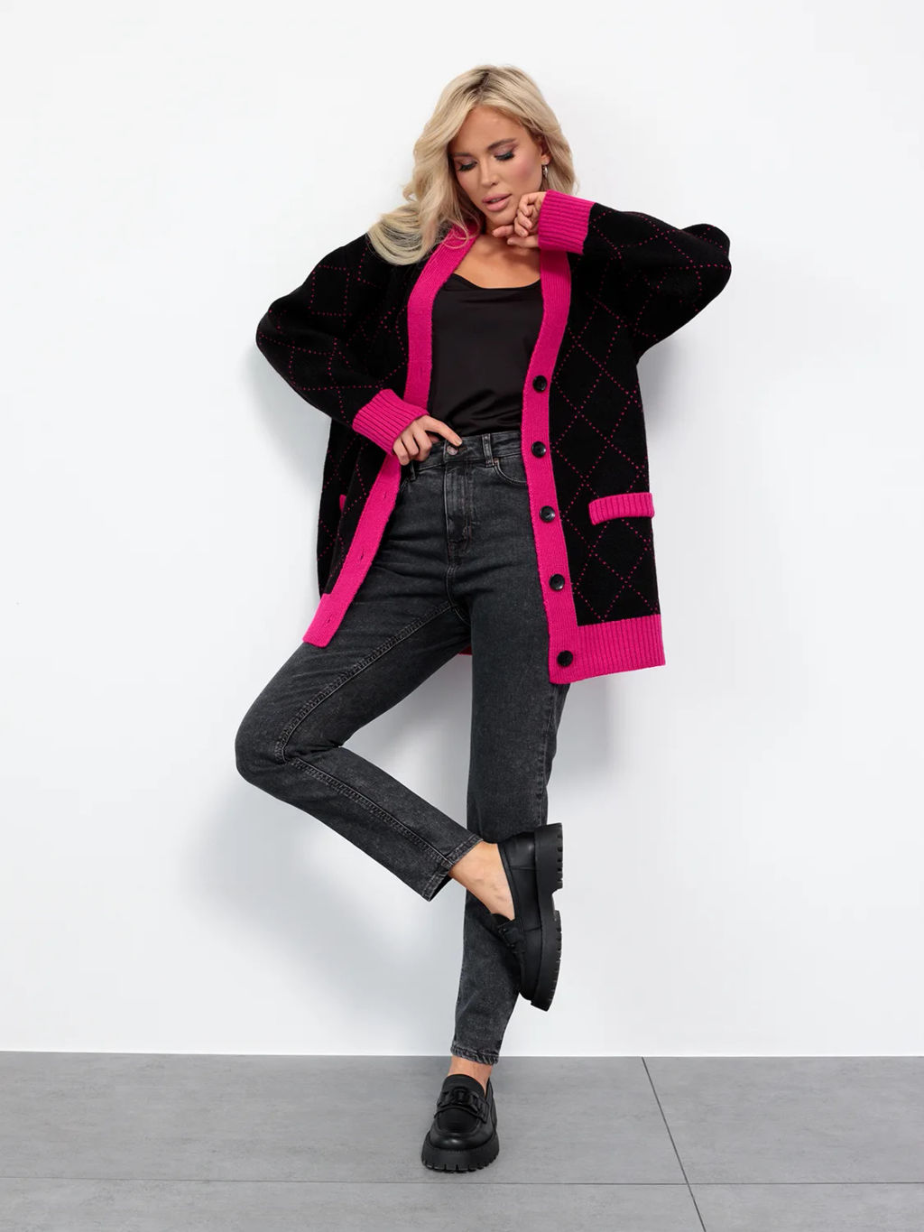JETTY Кардиган вязаный на пуговицах оверсайз