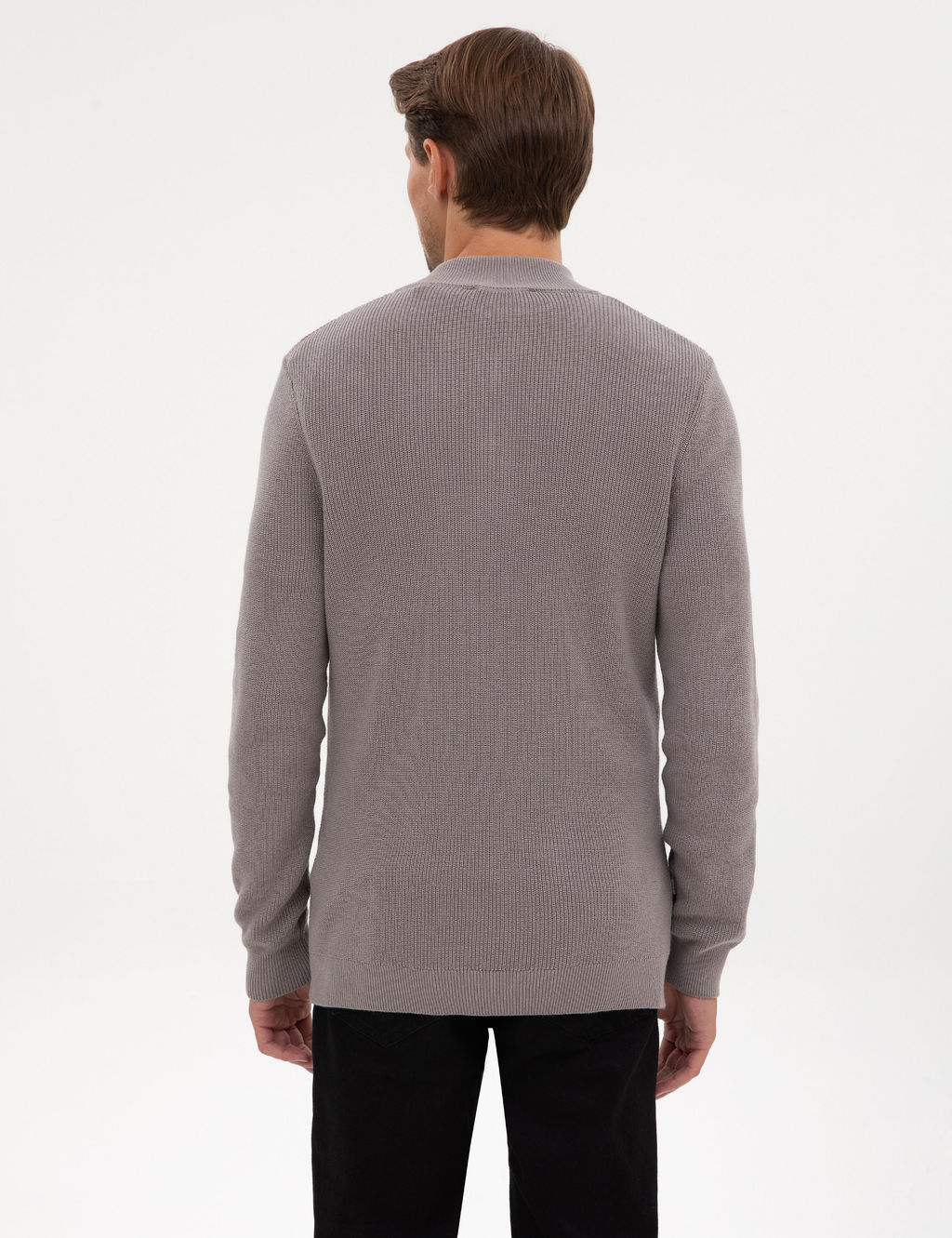 A__k Gri Melanj Slim Fit Dik Yaka Fermuarl_ Triko Kazak - Pierre cardin фото 5