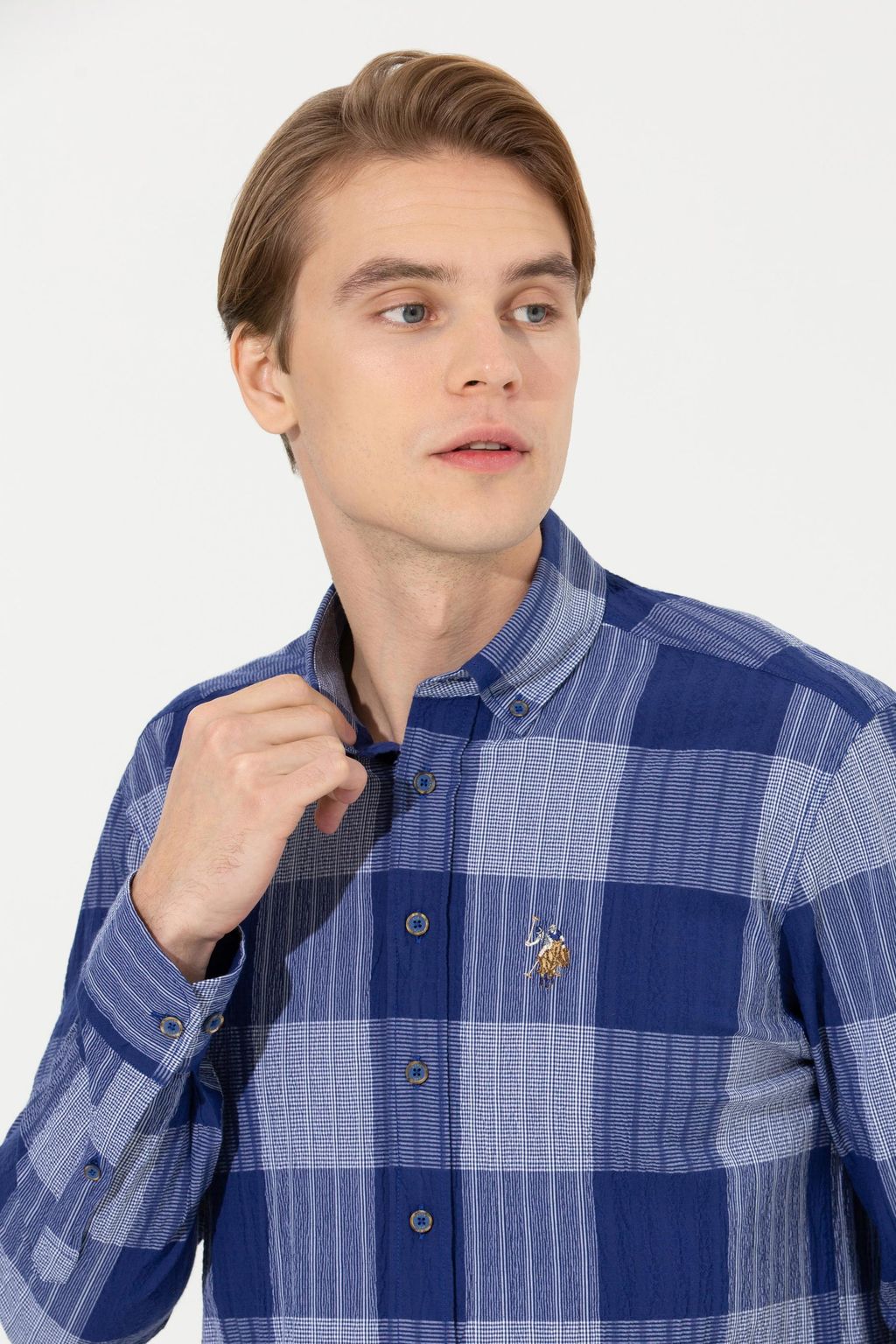 U. S. Polo Assn / Мужская синяя рубашка в клетку - U.s. polo assn фото 2