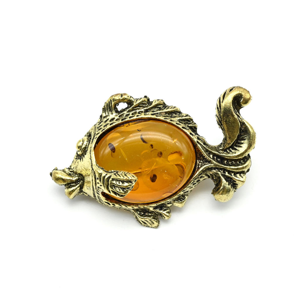 Брошь бронзовая Мишка Винни с янтарем 17*28мм цв. коньячный - Радуга камня фото 8