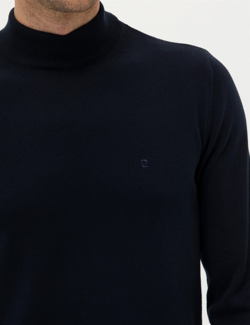Lacivert Slim Fit Yar_m Bal_k__ Yaka Basic Triko Kazak