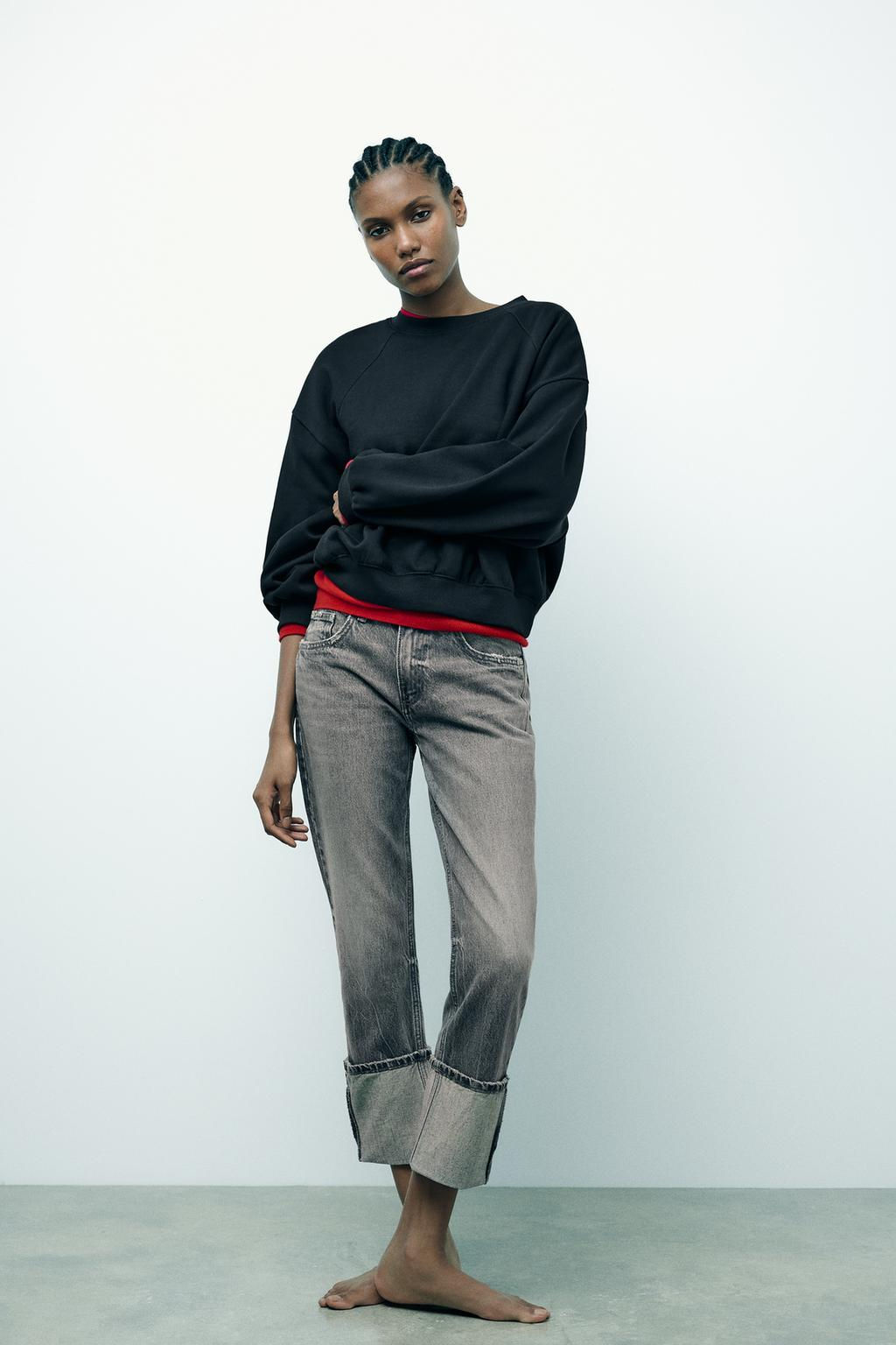 HIGH-WAIST TRF STOVE PIPE FOLDED JEANS - Zara фото 10