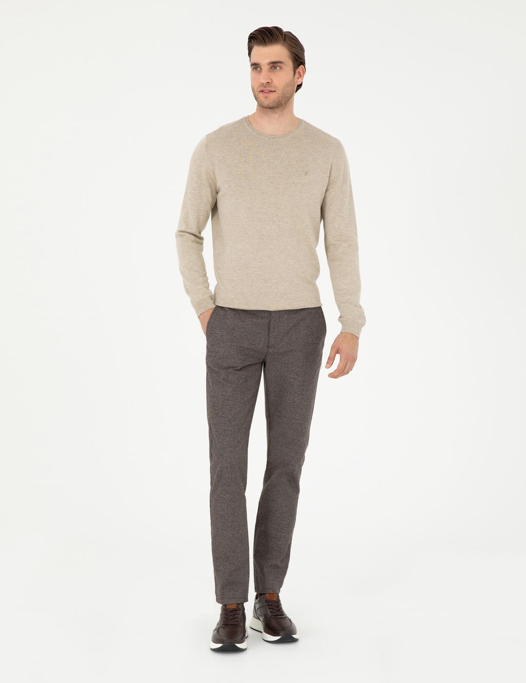 Kahverengi Slim Fit Kanvas Pantolon - Pierre cardin фото 3