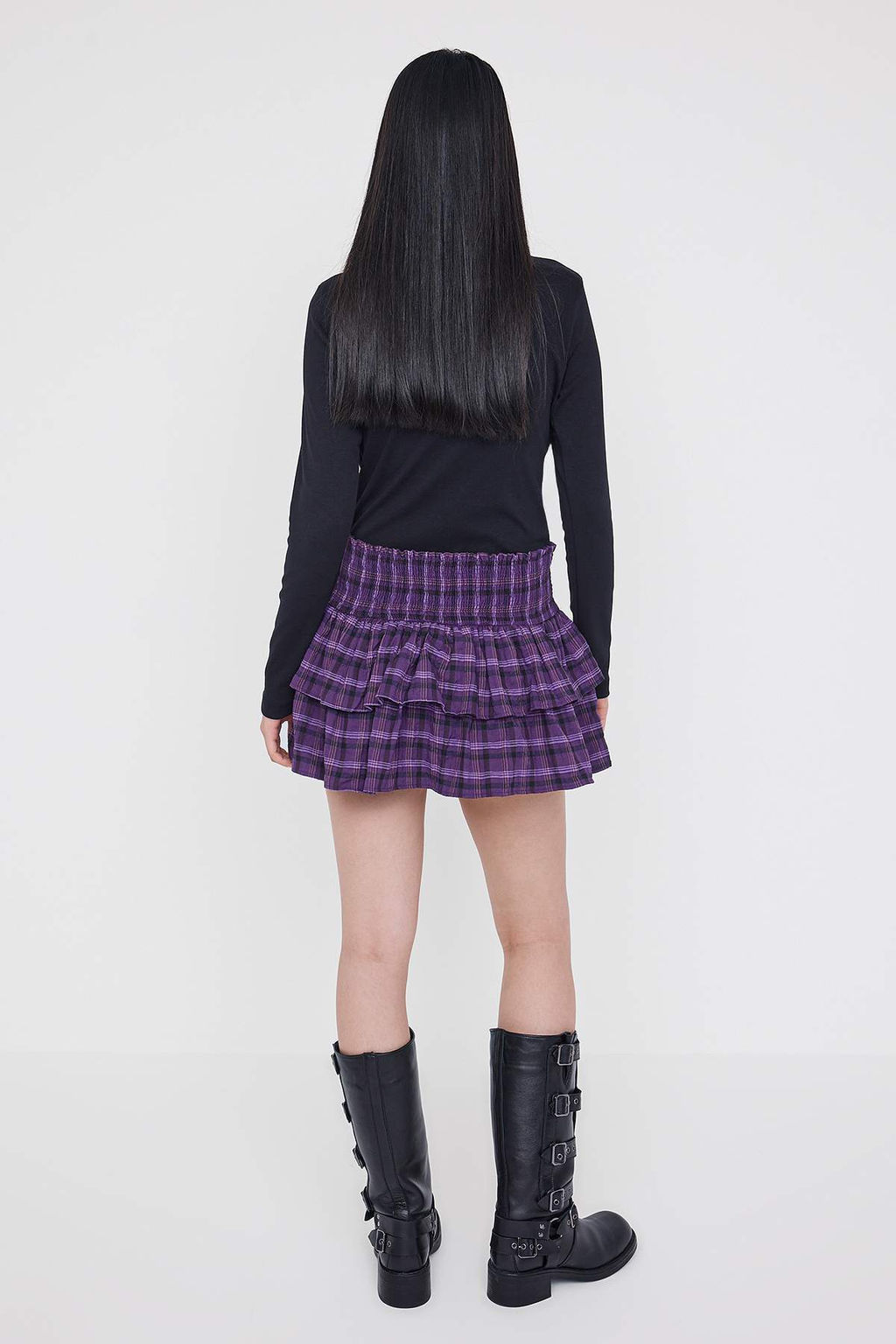 Teen Mor Ekoseli Pilili Etek Gorunumlu Mini Sort & Bermuda TWOAW26SR00039 - Trendyolmilla фото 4