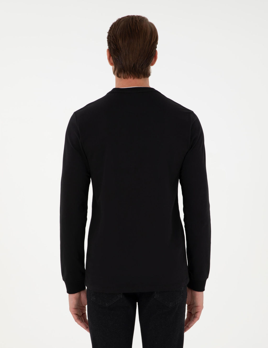 Siyah Regular Fit Bisiklet Yaka Basic Sweatshirt