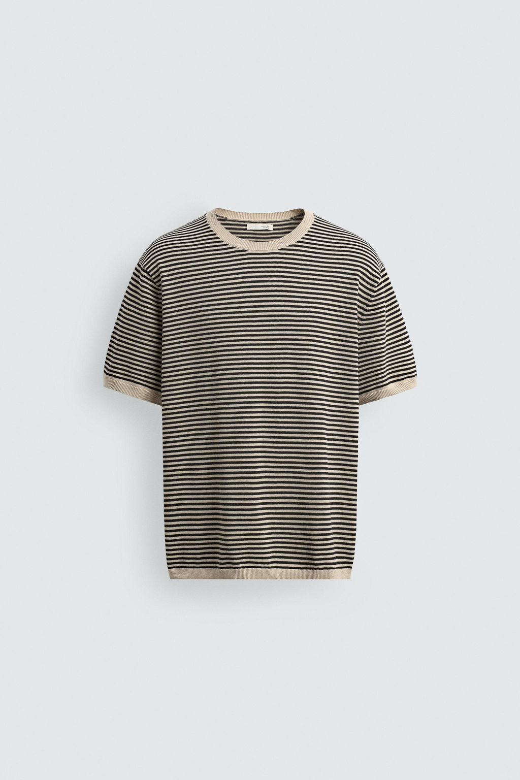 CAMISETA PUNTO ALGOD?N - LINO RAYAS / Crudo / Negro - Zara фото 7