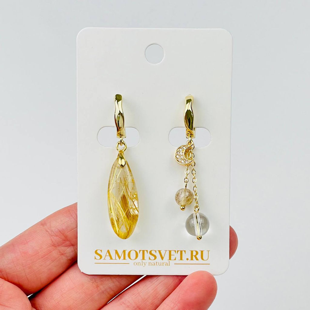 Серьги из Рутилового кварца (Волосатик) и Горного Хрусталя