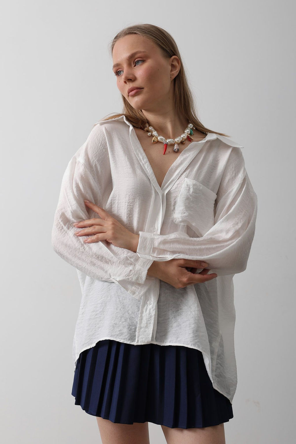 Sar? Dokulu Cep Detayl? Dokuma Gomlek TWOAW26GO00072 - Trendyolmilla фото 8