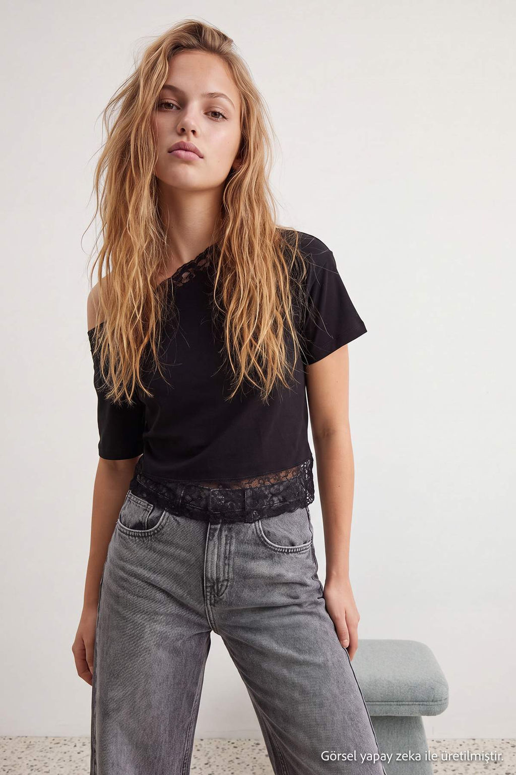 Siyah %100 Pamuk Bele Oturan Asimetrik Bisiklet Yaka _rme T-Shirt TWOAW27TS00011 - Trendyolmilla фото 2