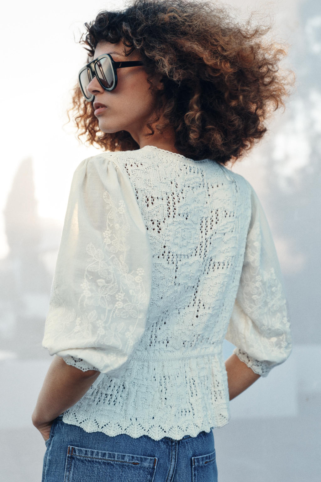 CHAQUETA ROM?NTICA PUNTO COMBINADO / Crudo - Zara фото 3