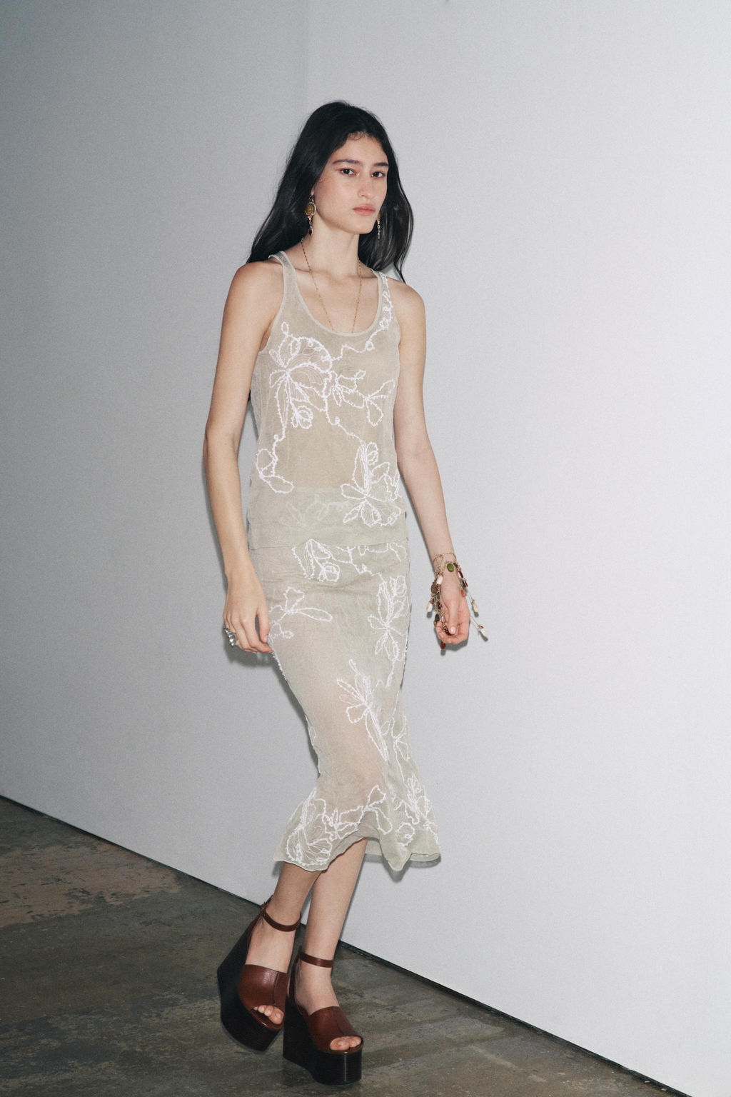 SEMI-SHEER STRUCTURED KNIT SKIRT