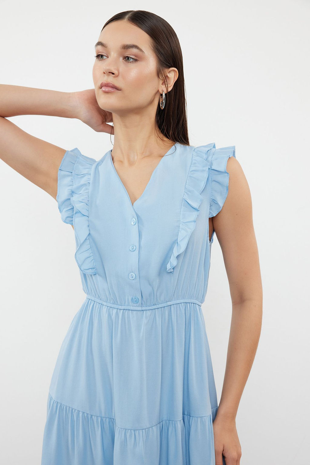 TRENDYOLMILLA Siyah Duz Midi Skater Form F?rf?r Detayl? Dokuma Elbise TWOSS24EL01073 фото 2