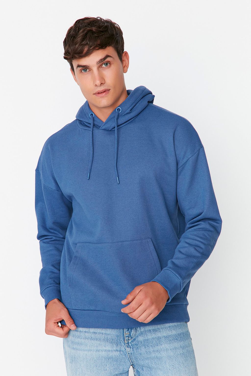 Lacivert Oversize/Genis Kesim Kapusonlu Ici Polar/S?cak Tutan Sweatshirt TMNAW23SW00195