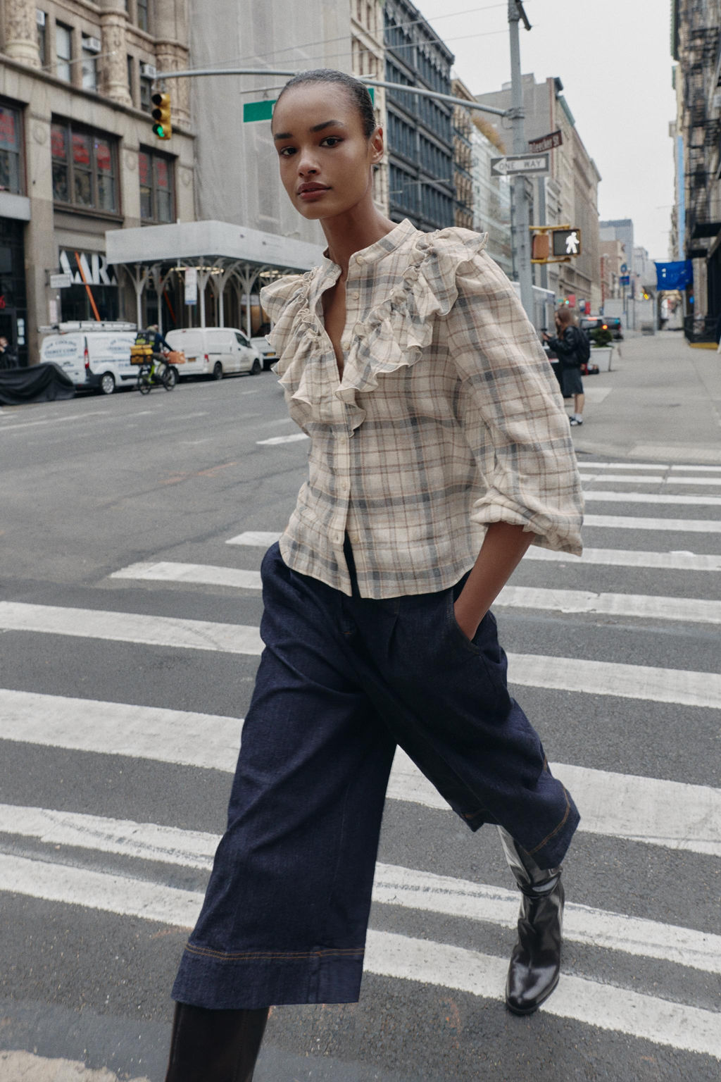 CHECK SHIRT WITH RUFFLES