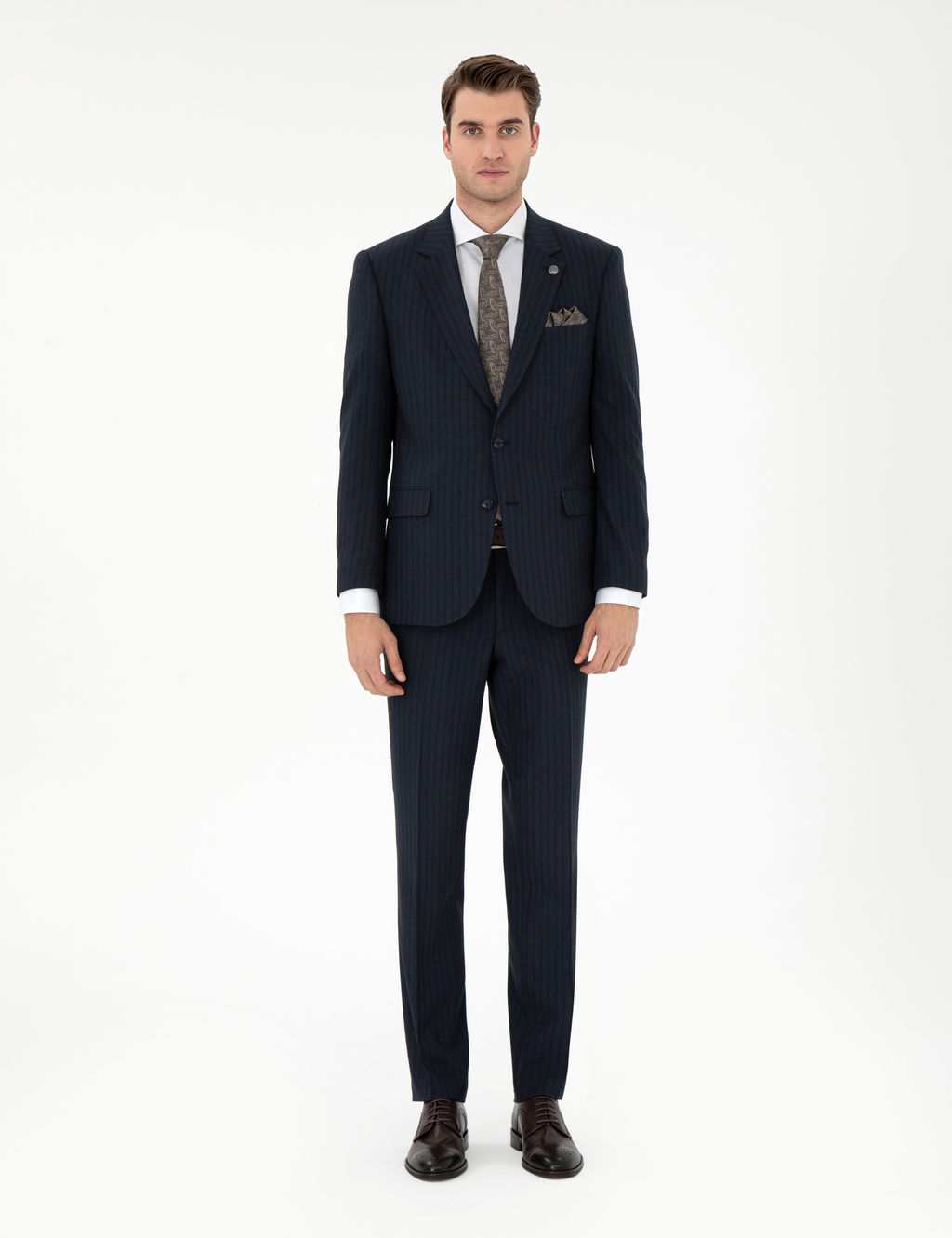 Lacivert Slim Fit _izgili Tak_m Elbise