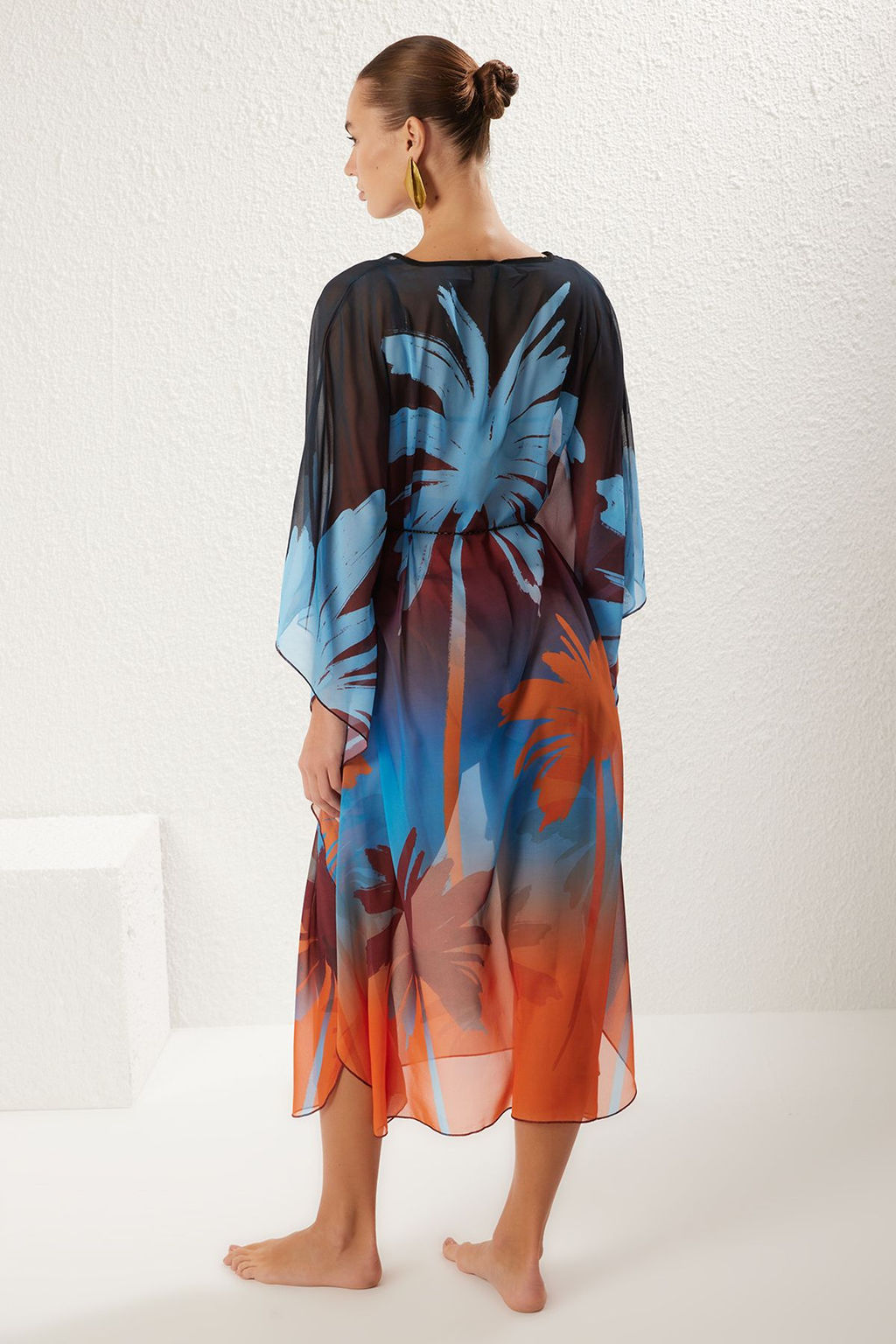 Tropikal Desenli Dokuma Y?rtmacl? Maxi Plaj Elbise TBESS25EL00010 - Trendyolmilla фото 6