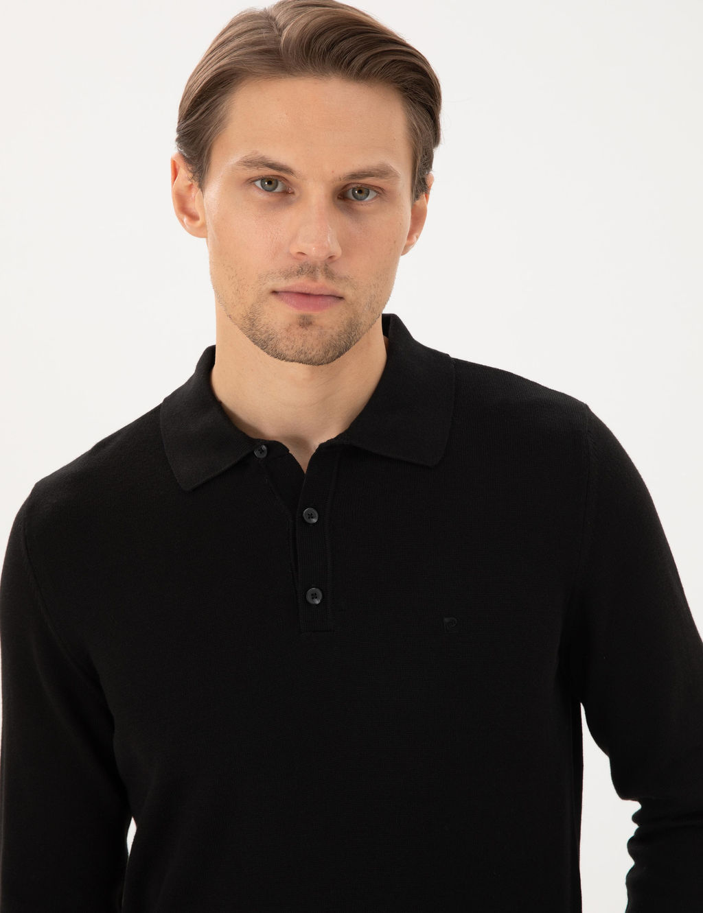 Siyah Slim Fit Polo Yaka Basic Triko Kazak - Pierre cardin фото 2